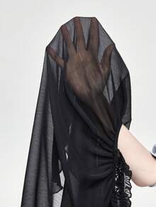 ROMWE Kawaii 可爱粉色雪纺透视性感娃娃套装，甜美校园风 - 黑色 - 查看 7