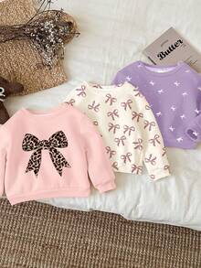 3 pièces/set Jeune fille Blanc crème, Beige crème, Violet crème Nœud léopard vintage, Motif nœud à pois mini Pulls confortables et doux à col ras du cou, Convient pour l'automne/l'hiver, l'automne, le confort facile, les couches d'automne, à la mode, décontracté, bébé et graphique, l'automne, la rentrée, convient pour la maison, l'école, les sorties, la photographie de rue - Multicolore - Voir 1