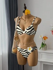 Swim Mod Women's Zebra Print Contrast Color Pushup Bikini Top - Multicolor - View 7