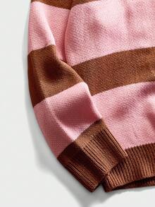 ROMWE MEN Men's Preppy Striped Embroidered Knit Sweater With Collar - Pink - View 4