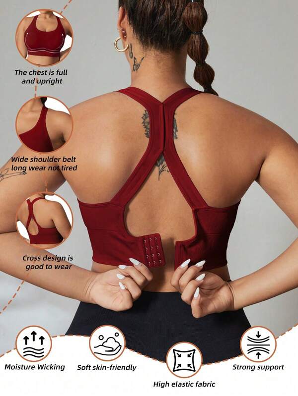 SHEIN Rhythm Era Sujetador deportivo básico de unicolor con espalda de tirantes anchos y alta elasticidad para el Año Nuevo Chino en tallas grandes