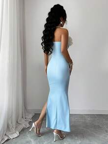 Rafferiza Đầm ôm sát bó sát không dây dệt kim co giãn cho nữ, Đầm thiết kế xẻ tà eo, Đầm xanh, Ba chiều, Đầm thiết kế hoa, Trang phục mùa thu đông, Trang phục ngoài trời, Đầm cưới nữ, Đầm lãng mạn, Trang phục sang trọng cho nữ, Thời trang và thanh lịch, Phù hợp để mặc hàng ngày, Đám cưới, Tiệc chiêu đãi, Đi làm hàng ngày, Tiệc tốt nghiệp, Sự kiện lễ hội, Kỳ nghỉ - Màu xanh lam - Xem 3