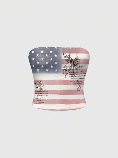 Grunge Punk Top sin espalda con estampado de bandera americana vintage, estilo punk, sexy y callejero para mujeres