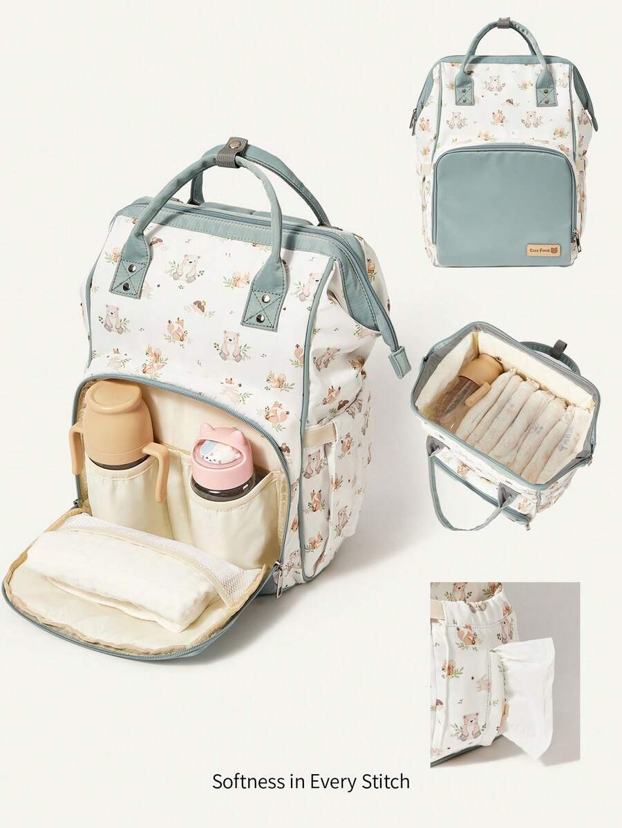 Cozy Pixies Túi đựng đồ cho mẹ màu kaki hình gấu, tiện lợi mang theo khi ra ngoài, dung tích lớn với lớp cách nhiệt, có thể đựng bình sữa, túi đựng tã đa năng. - Nhiều màu - Xem 1