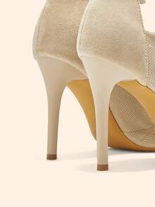 CUCCOO BASICS Apricot Pointed Toe Knit Ankle Strap Stiletto Heel Ankle Boots And Bootie, Sexy For Date, Party, Fashion Boots For Christmas - Apricot - View 12