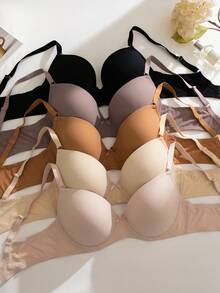 5pcs Plus Size Women Casual Jacquard Bow Underwire Bra Set - Multicolor - View 4