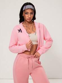 INAWLY Solva Damen Lässig Jacke mit Stern Muster, Reißverschluss und Kapuze, Herbst - Pink - Übersicht 9