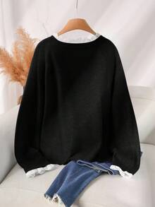 CosyJoli 大码休闲蕾丝拼布圆领粉色网眼套头衫