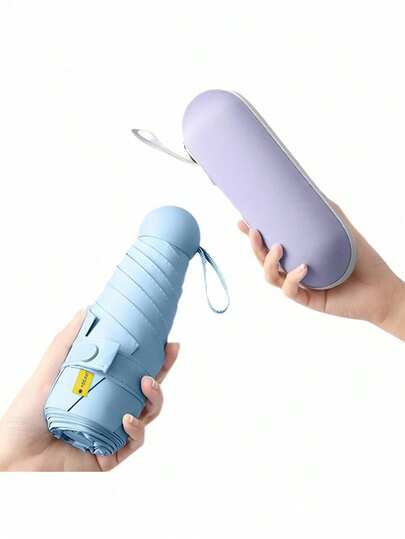 1 pieza Paraguas plegable compacto a prueba de viento y lluvia de cinco pliegues; Paraguas en cápsula mini; Paraguas plegable; Paraguas para sol y lluvia; Paraguas de sol con caja; Paraguas portátil; Cubierta para la lluvia; Plegable y resistente con varillas de fibra de vidrio; Mango ergonómico; De doble uso para protección del sol y la lluvia; Paraguas para actividades al aire viajes