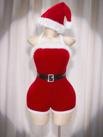 SHEIN ICON Combinaison sexy rouge grande taille pour Noël