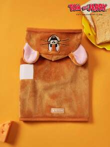 TOM & JERRY X PETSIN 一件装刺绣大耳朵老鼠脸宠物猫狗通用棕色毛绒舒适吸水连帽浴袍 - 棕色 - 查看 6