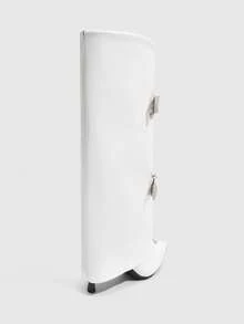 CUCCOO SZL 女士尖头搭扣设计时尚高跟过膝长靴 - 白色 - 查看 4