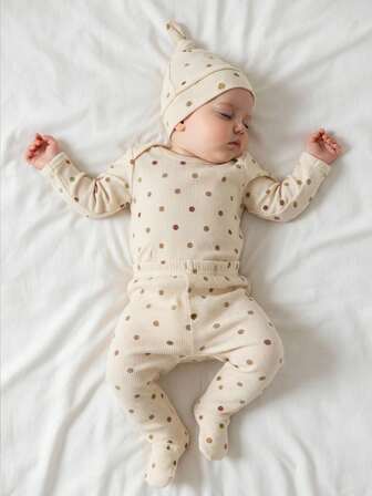 Pijama de manga larga con estampado de lunares para bebé