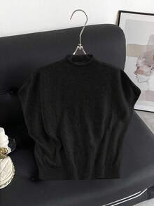 Firerie Plus Size Solid Color Minimalist Pullover Sweater, Everyday Wear/ Spring To Summer - Black - View 1