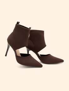 CUCCOO BASICS 女士时尚咖啡色针织尖头细高跟踝靴，性感迷人，适合约会、聚会、派对等场合，时尚短靴 - 咖啡棕 - 查看 6