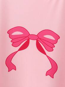 少女睡衣 - 两件套睡衣连衣裙，粉色蝴蝶结印花，短袖圆领，及膝长度，荷叶边下摆，轻薄透气，四季皆宜，2026 假日必备家居服，可爱俏皮，舒适易打理，送礼佳品，派对必备