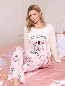 SweetSlumber Cute & Comfy Soft Koala Striped Print Quality Women Pajama Set, Casual & Relaxed Cute Sleep Set Moo Moo For Women Cute Sleep Wear Women Kawaii Pajamas Cute Pajamas For Woman - Pink - View 6