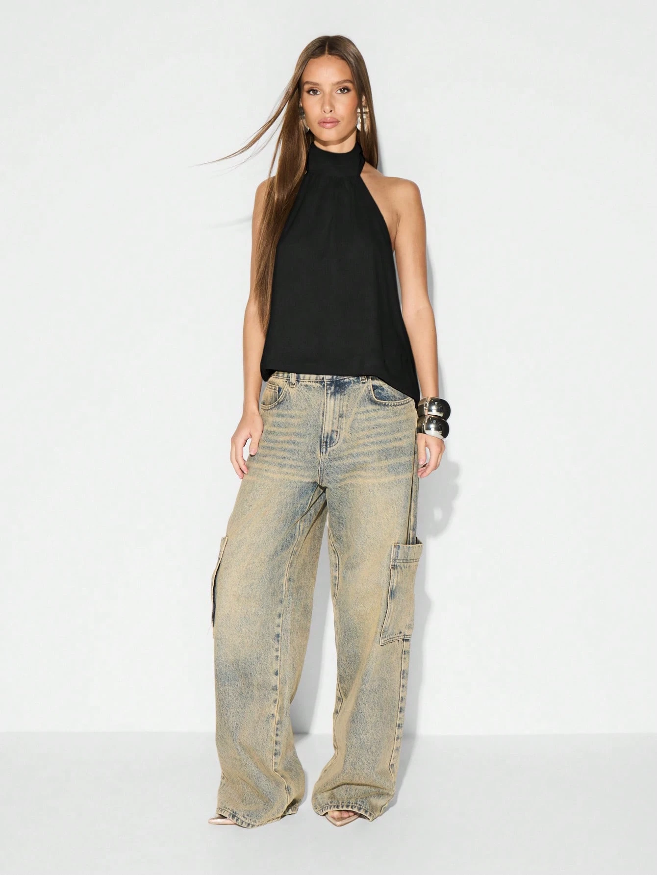 KIZN High Neck Open Back Halter Blouse