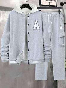 Manfinity Homme Bộ đồ thể thao thường ngày và áo khoác bóng chày màu xám nhạt dành cho nam - Xám - Xem 3