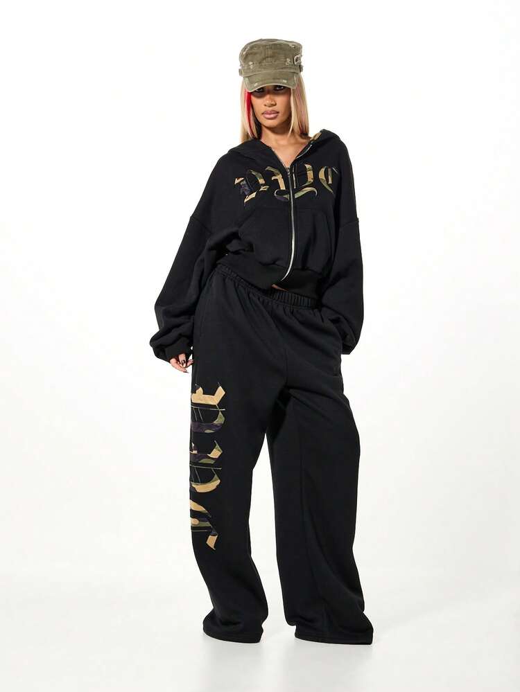 SUMWON WOMEN Oversized Zip Hoodie With Camo Applique