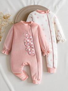SHEIN Bộ đồ liền thân in họa tiết thỏ kẻ caro và chấm bi nhiều màu cho bé gái, chất liệu vải mềm mại, thân thiện với da, thích hợp cho các hoạt động vui chơi ngoài trời, đi dạo công viên, trung tâm mua sắm, mùa xuân và mùa thu - Nhiều màu - Xem 8