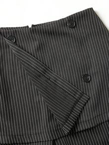 Franclia Women's Fashion Striped Button Flared Skirt Pants - Black - View 3