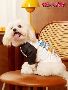 TOM & JERRY X PETSIN 1pc Fun Cartoon Cute Print Black And White Splicing Fashion Cat And Dog Universal Elastic Comfortable Dog T-Shirt - Multicolor - View 6