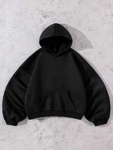 SHEIN 1件纯色时尚卫衣，适合青少年男孩，宽松版型，街头风，面料舒适，适合上学、夏季、秋季和冬季休闲穿着，男女皆宜。 - 黑色 - 查看 1