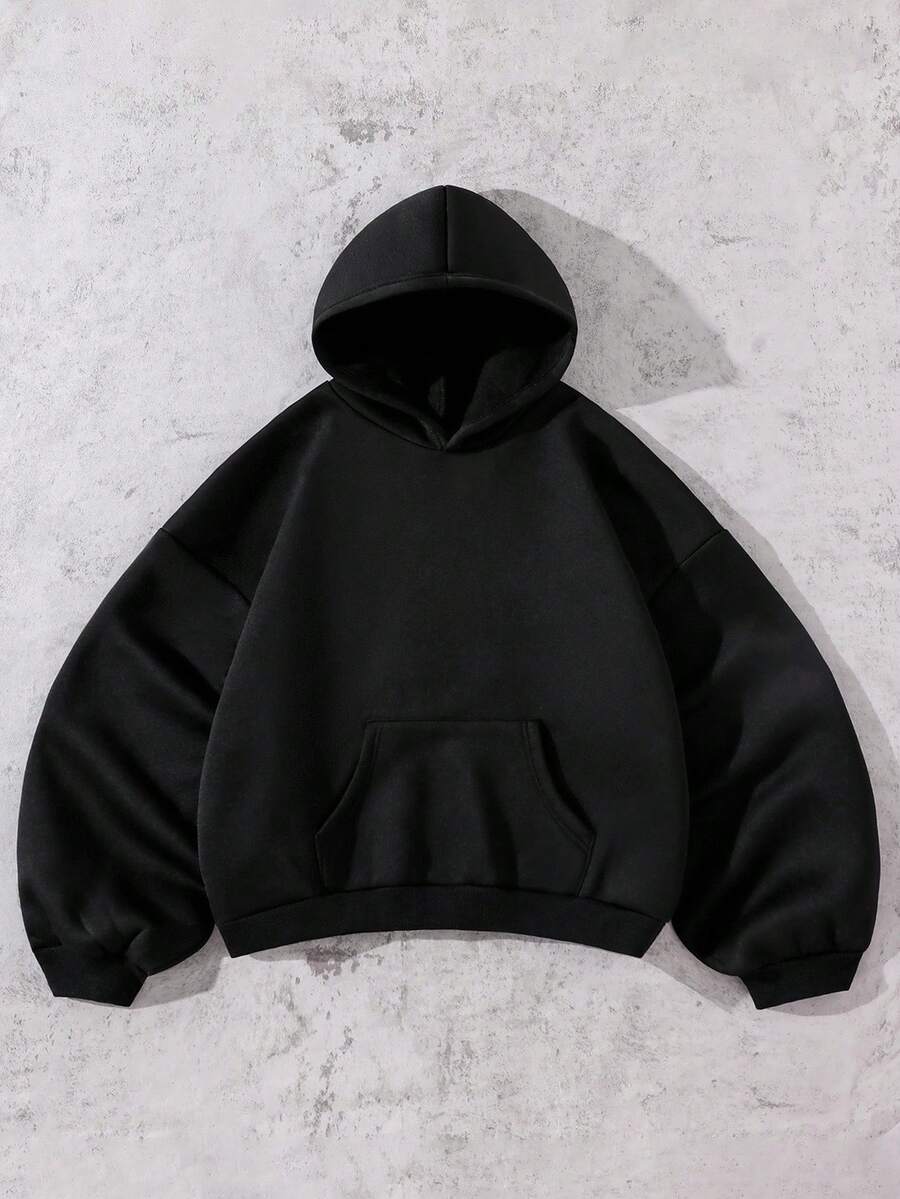 SHEIN 1件纯色时尚卫衣，适合青少年男孩，宽松版型，街头风，面料舒适，适合上学、夏季、秋季和冬季休闲穿着，男女皆宜。 - 黑色 - 查看 1