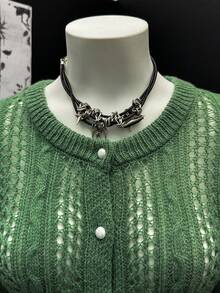 SHEIN Unity Short Knitted Cardigan, Spring And Autumn Sexy Ladies Sweater Jacket - Green - View 3
