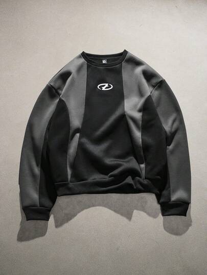 AXEPEAK 男士几何印花圆领长袖休闲撞色套头卫衣