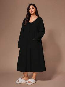 Lazeform 大码柔软亲肤雪纺碎花休闲双口袋蝴蝶结睡衣睡袍，哞哞睡裙