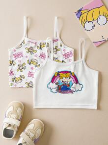 Nick 90s | SHEIN 2pcs Young Girl Cartoon Figure Graphic Camisole & Undershirt Set - White - View 1