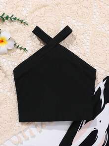 SHEIN Tween Girl Academy Cross Halter Top And Flare Pants Set - Black - View 3