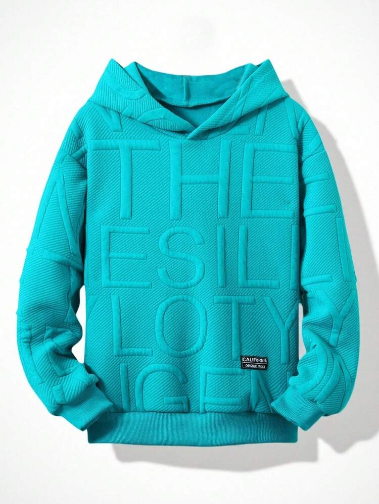 Boys' Casual Hooded Long Sleeve Textured Jacquard Fabric Sweatshirt, Early Autumn