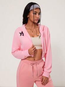 INAWLY Solva Damen Lässig Jacke mit Stern Muster, Reißverschluss und Kapuze, Herbst - Pink - Übersicht 5