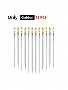 12pcs Stainless Steel Easy Thread Side Hole Sewing Needles, Hand Stitching Pins For Seniors, DIY Home Craft Supplies - White, Stitching Pins - Multicolor - View 11