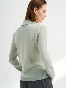 INAWLY Women's Solid Color Tie Neck Asymmetric Button Knit Cardigan Linen Sage Green - Green - View 2