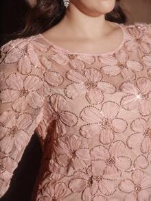 Anewsta Plus Size Women's Fitted Lace Beaded Floral Dress, Pink, Spring/Summer - Pink - View 2
