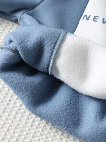 SHEIN 2pcs/Set Toddler Boys/Girls Fall & Winter Outfits, Patchwork Contrast Color Hooded Sweatshirt Long Sleeve Knit Top And Pants Set, Comfortable Casual Cute Letter Graphic Basic Hoodie And Pants Suit, Suitable For Indoor, Outdoor, Daily Wear, Sports, Play, Party, Photography, Holiday  Baby Boy Tracksuits