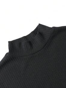 Manfinity Homme Men's Solid Color Ribbed Short Sleeve T-Shirt, Fall - Black - View 5