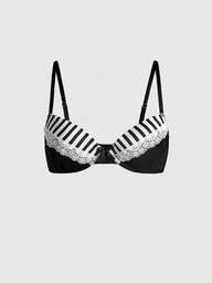 ROMWE Gothic Underwire Music Note Striped Molded Cup Lace Bra