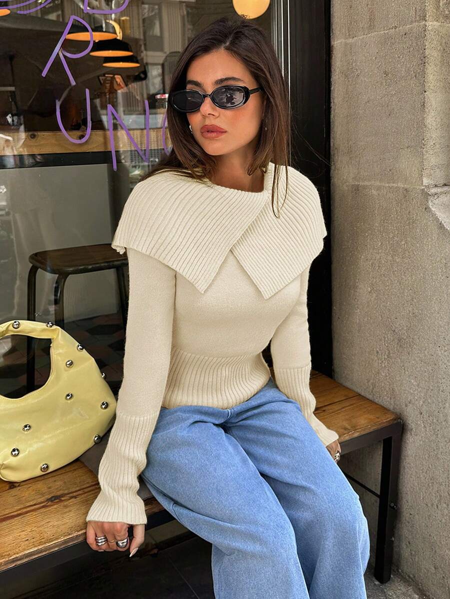 Aloruh Pull col roulé ajusté à manches longues jaune pour femmes, automne/hiver - Beige - Voir 1