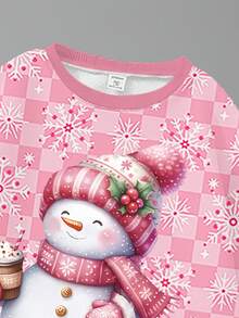 2pcs/Set Girls Christmas Snowman & Snowflake Pattern Crew Neck Sweatshirt + Leggings Set, Casual & Cute, Fashionable For Autumn & Winter - Multicolor - View 4