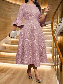 Fleurora Autumn And Winter Elegant Party Wedding Plus Size Women Floral Jacquard Flare Sleeve Elegant Dress Pink Dresses For Women Christmas Party Dress New Year Dress Elegant Dresses For Women Plus Size Formal Dress Elegant Midi Dress Pink Elegant Dress Jacquard Dress Pink Dress For Women Church Dress For Women Floral Dress Elegant Dresses For Party Valentine's Day Outfit - Dusty Pink - View 7