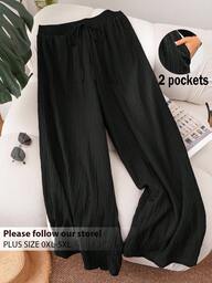 CosyJoli Plus Size Women's New Spring Summer Business Casual Woman Beach For Woman Valentine Day Style Fashion Commuting Elegant Purple Lotus Root Pink Wide-Leg Trousers, Pocket Trousers.Pants Beach Vacation Lavender College Students Valentines Cruise Women Summer Pants Baggy/Winter Baggy Pants Women Plus Size Pants Casual Pants For Women