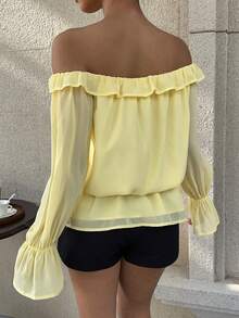 SHEIN EZwear 1件女士雪纺露肩系带上衣，黄色 - 黃色 - 查看 2