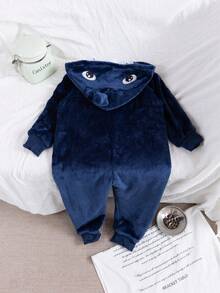 Genkimix Kids 2pcs Young BoyBlue & White Reversible Fleece Monster Claw Hooded Jumpsuit With Gloves Pajama Set Shark Sleepsuit Toddler Pajamas Boy Pajamas Night Clothes For Kids Kids Kigurumi