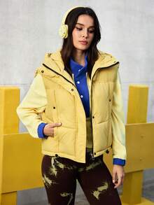 SHEIN Sovereign Charm HB-Da05 连帽宽松修身加厚背心，黄色 - 黃色 - 查看 1