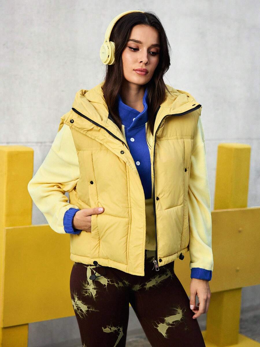 SHEIN Sovereign Charm HB-Da05 连帽宽松修身加厚背心，黄色 - 黃色 - 查看 1